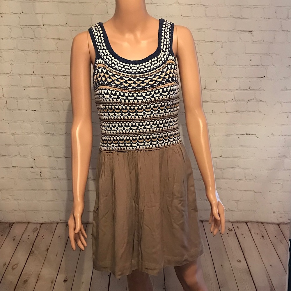 THML blue tan white knit dress size Large dress boho